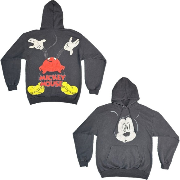 Mickey Mouse Hoodie Adult Sz Medium Black Sweatshirt Disney World Double-sided - Picture 1 of 10